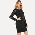 Shein Lace Sleeve Solid Fitted Dress