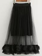 Shein Black Sheer Mesh Ruffle Skirt