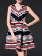 Shein Multicolor V Neck Chevron A-line Dress