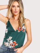 Shein Flower Print Double V Neck Cami Top
