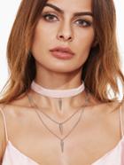 Shein Pink Velvet Layered Spike Choker Necklace