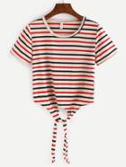Shein Tie-front Multicolor Striped Crop T-shirt