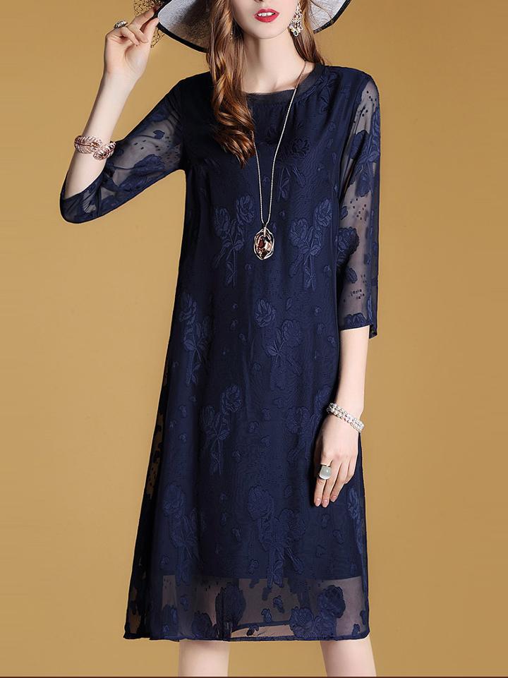 Shein Applique Pouf Sheer Sleeve Dress
