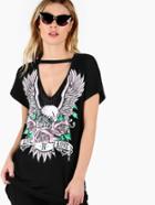 Shein Eagle Print Plunging Cut Tee Dress