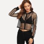 Shein Letter Fishnet Mesh Hooded Jacket