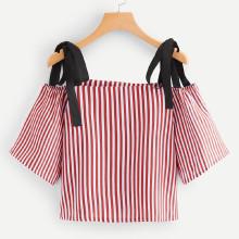 Shein Contrast Bow Tie Strap Striped Top