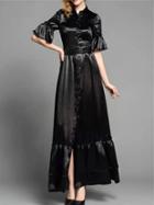 Shein Black Lapel Bell Sleeve Belted Dress