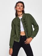 Shein Frill Front Arm Pocket Detail Bomber Jacket