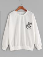 Shein White Drop Shoulder Letter And Gesture Print Sweatshirt