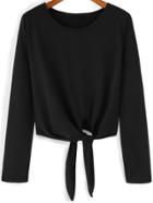 Shein Black Round Neck Knotted Crop Blouse
