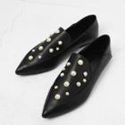 Shein Pointed Toe Pu Flats With Faux Pearl