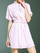 Shein Pink Belted Letters Print A-line Dress