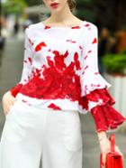Shein Petal Print Layered Sleeve Blouse