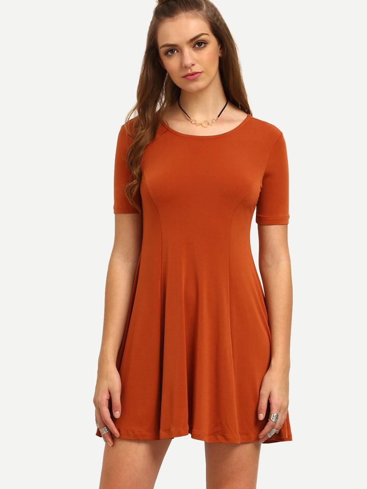 Shein Orange Short Sleeve Zip Back Dress
