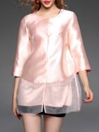 Shein Pink Contrast Organza Embroidered Coat