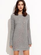 Shein Grey Long Sleeve Eyelet Sweater Dress