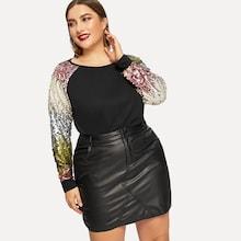 Shein Plus Contrast Sequin Raglan Sleeve Pullover