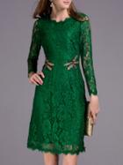 Shein Green Dragonfly Beading Lace Dress
