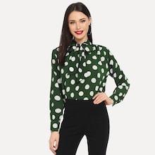 Shein Polka Dot Print Tie Neck Blouse