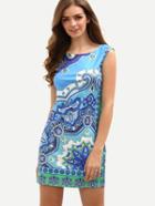 Shein Blue Vintage Print Sheath Dress