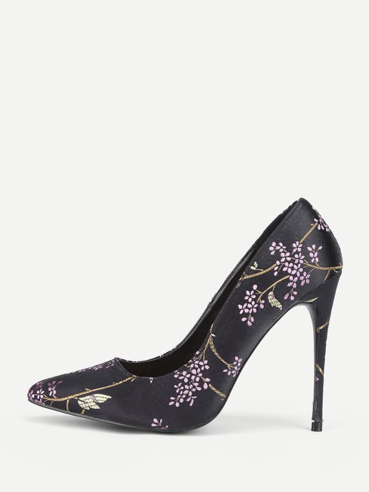 Shein Floral Print Stiletto Pointed Toe Heels