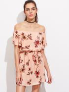 Shein Flounce Layered Neckline Floral Print Self Tie Dress