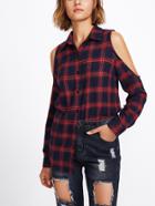 Shein Open Shoulder Checked Blouse