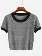 Shein Grey Contrast Trim Knitted T-shirt