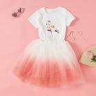 Shein Girls 3d Applique Flamingo Top And Ombre Skirt Set