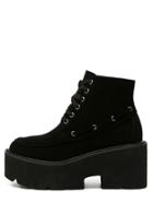 Shein Black Faux Leather Lace Up Platform Ankle Boots