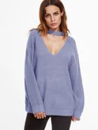 Shein Choker Neck Cut Out Drop Shoulder Loose Sweater