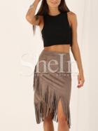 Shein Brown Asymmetric Tassel Skirt