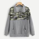 Shein Camo Panel Zip Up Neck Sweatshirt