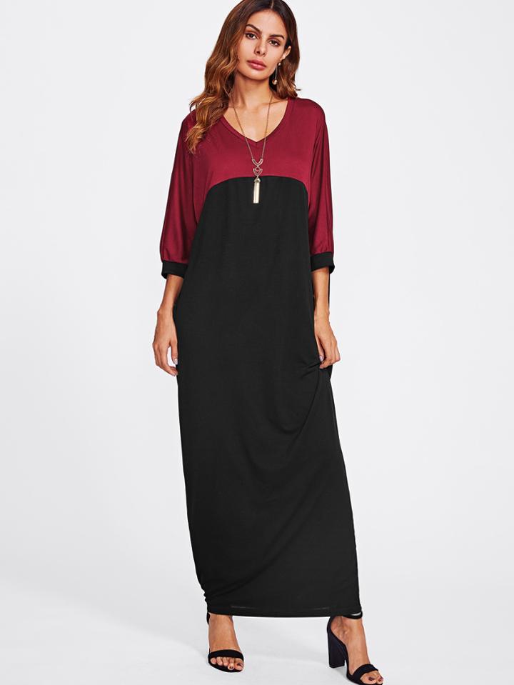 Shein Batwing Sleeve Contrast Longline Dress