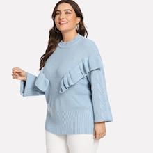 Shein Plus Ruffle Detail Solid Sweater