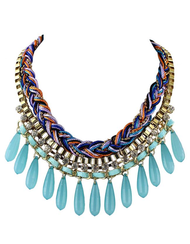 Shein Blue Long Beads Statement Bubble Bib Necklace