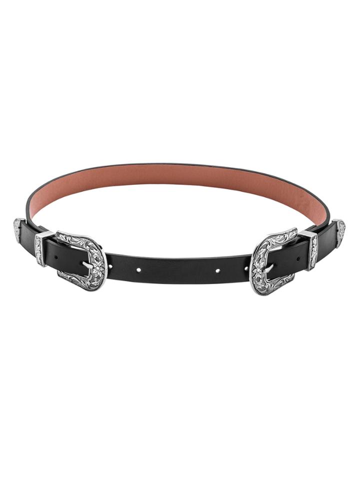 Shein Black Contrast Double Carved Buckle Belt