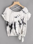 Shein Knot Front Crisscross Tie Dye T-shirt