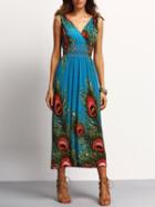 Shein Deep V Neck Feather Print Dress