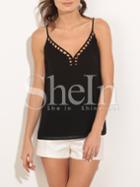 Shein Black Spagettic Strap Hollow Chiffon Cami Top
