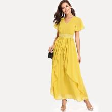 Shein Flutter Sleeve Lace Insert Flowy Dress