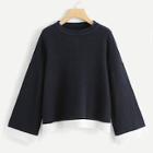 Shein Bell Sleeve Contrast Hem Sweater