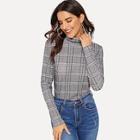 Shein High Neck Form Fitted Plaid Tee