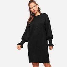 Shein Solid Bishop Sleeve Sweater Dress