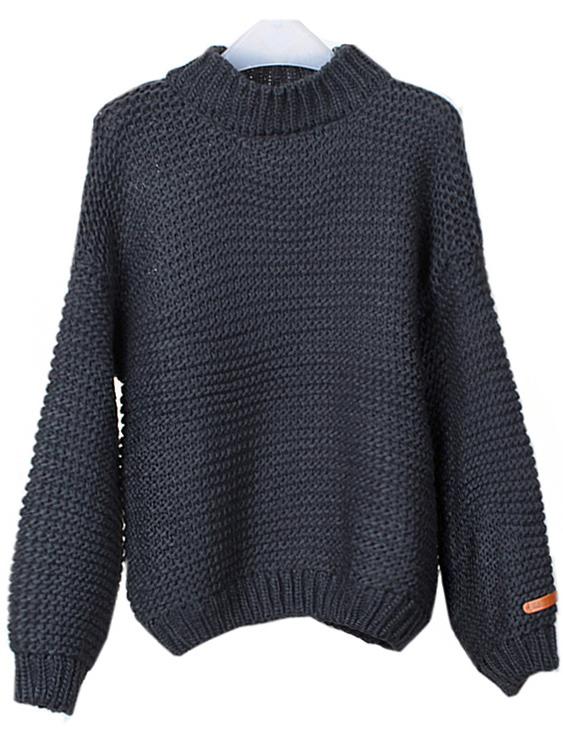 Shein Dark Grey Round Neck Chunky Loose Sweater