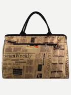 Shein Newspaper Print Nylon Doctor Bag - Khaki