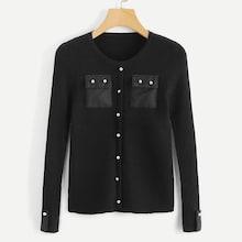 Shein Pocket & Button Front Ribbed Jumper