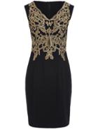 Shein Black V Neck Sleeveless Embroidered Bodycon Dress