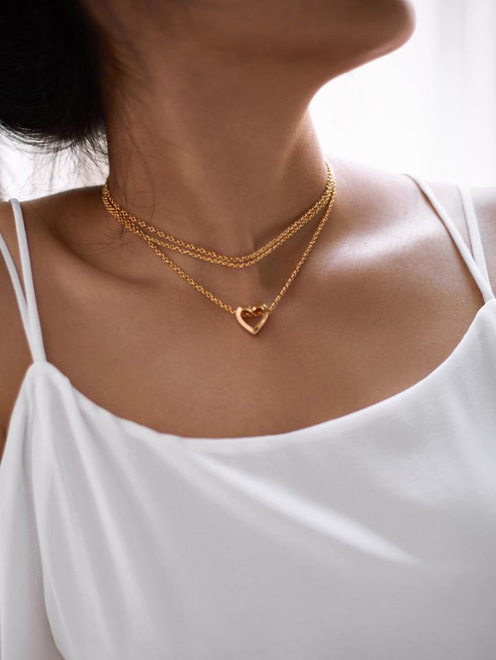 Shein Hollow Heart Pendant Layered Chain Necklace