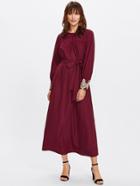 Shein Embroidered Applique Cuff Belted Hijab Long Dress